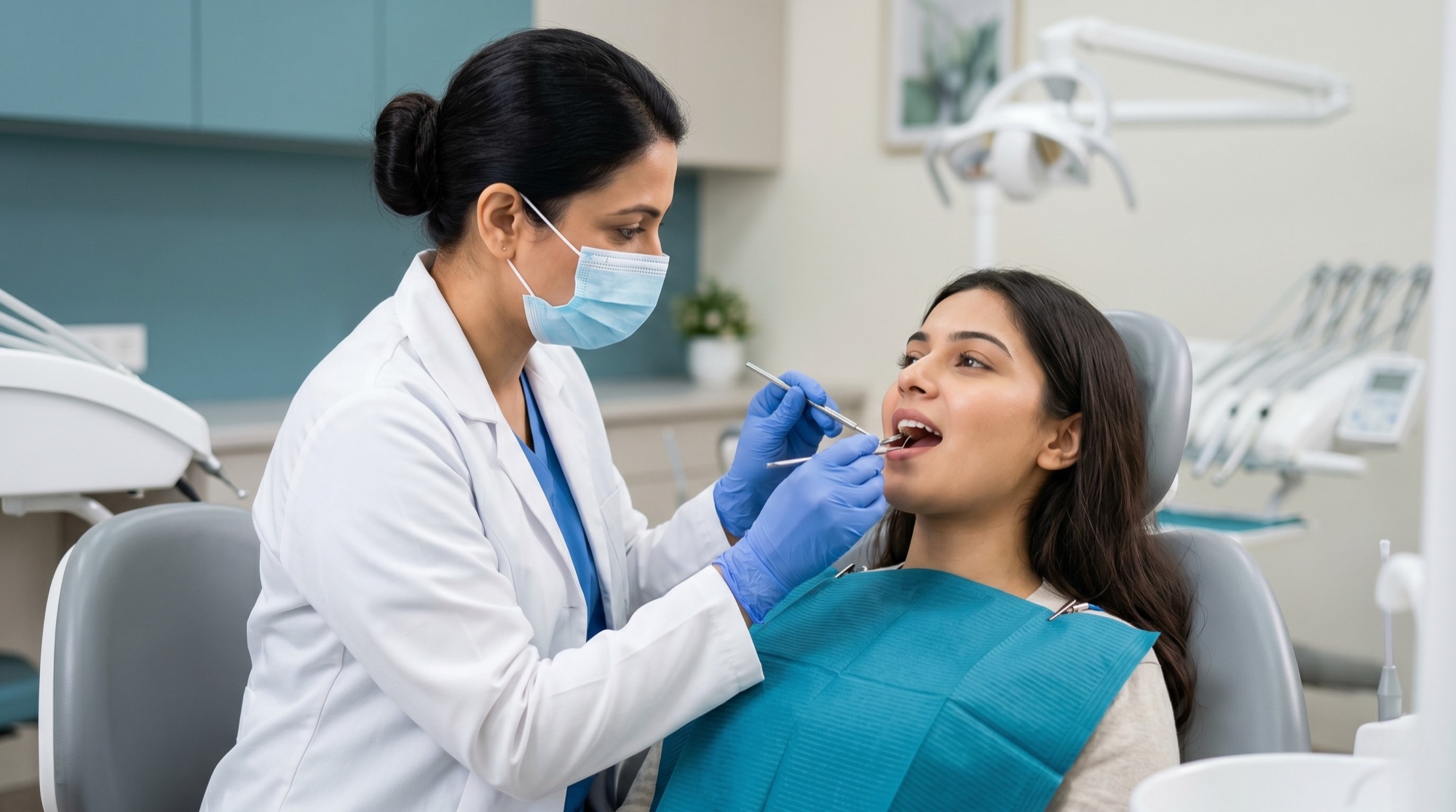 Dentist examining a patient at Alvi's Dental Clinic